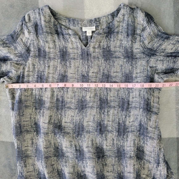 J. Jill Pure Jill Medium Gray Blue Split Neck 3/4 Sleeve Linen Blend Knit Top - Picture 9 of 10